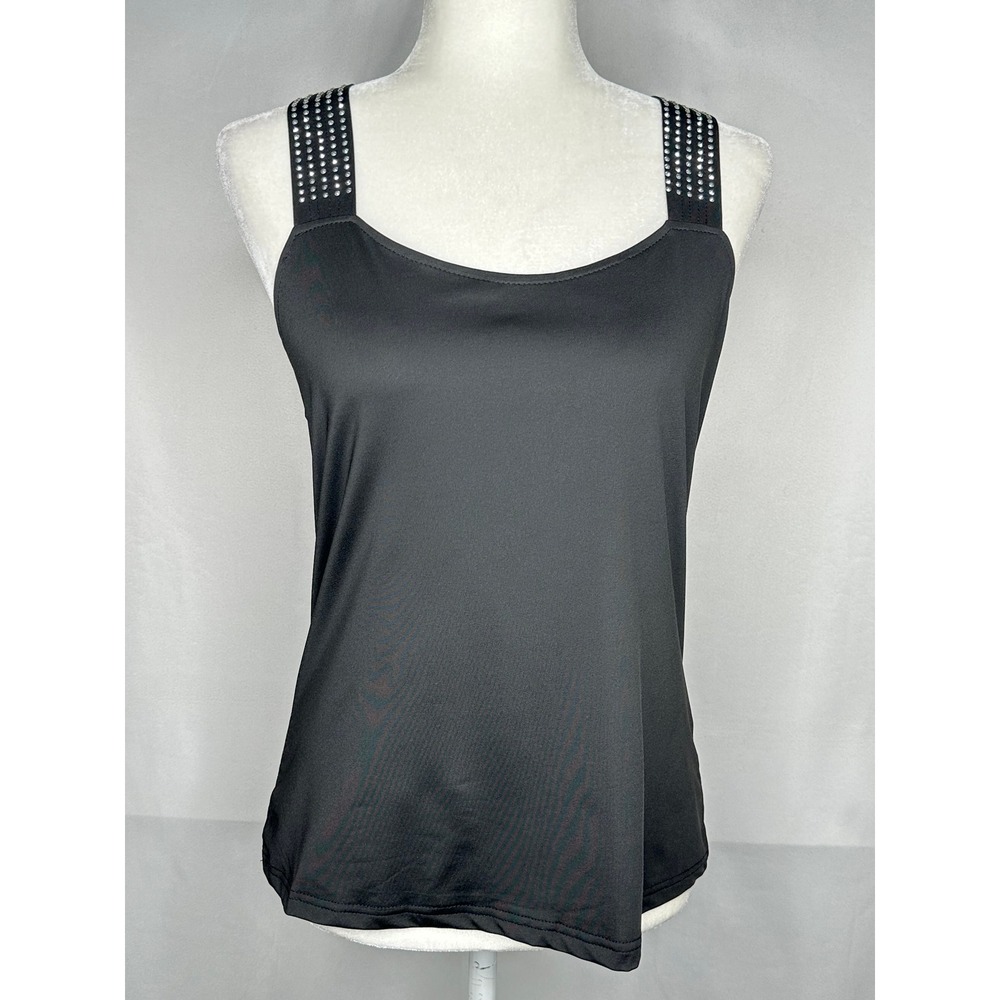Chicme Black Rhinestone Strap Tank Top XL Sleeveless Scoop Neck Dark Romantic